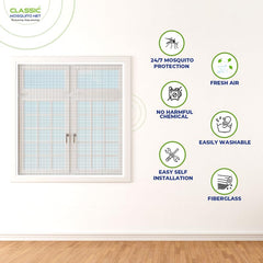 Classic Mosquito Net for Windows | Pre Stitched (Size-90X90 cms/2.95 * 2.95 Ft/35.4 * 35.4 Inches Color-Cream) | Premium 120GSM Fiberglass Net with Self Adhesive Hook Tape