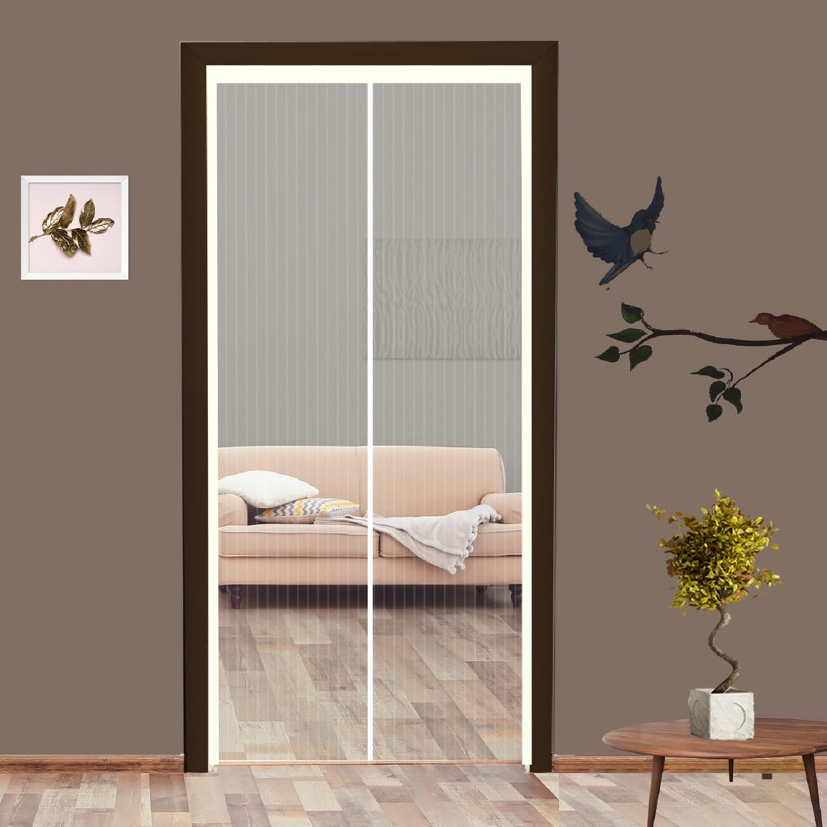 Classic Mosquito Net for Door Polyester Magnetic Curtain Auto Closing Insect Screen for All Door Types with Self Adhesive Hook Tape(195X90cm,Ivory)