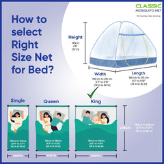 Classic Mosquito Net for Double Bed | King Size Foldable Machardani | Polyester 30GSM Strong Net | PVC Coated Corrosion Resistant Steel Wire - Full Blue Wave