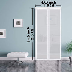 Classic Mosquito Net for Door Fiberglass Magnetic Curtain Auto Closing Insect Screen for All Door Types with Self Adhesive Hook Tape (215X110cms, White)