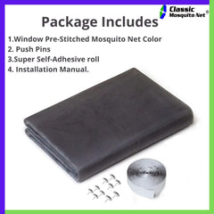 Classic Mosquito Net for Windows | Pre-Stitched (Size:50cmX140cm, Color: Black) | Premium 120GSM Strong Fiberglass Net with Self Adhesive Hook Tape