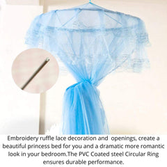 Classic Mosquito Net for Hanging Double Bed | King Size Embroidery Machardani | Polyester 30GSM Strong Net | Canopy Tent for Bedrooom -Blue