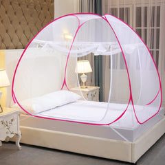 Classic Mosquito Net for King Size Double Bed | Foldable Machardani with 30 Pair of Stars | Polyester 28GSM Strong Net | HD Coated Corrosion Resistant Steel Wire - Pink